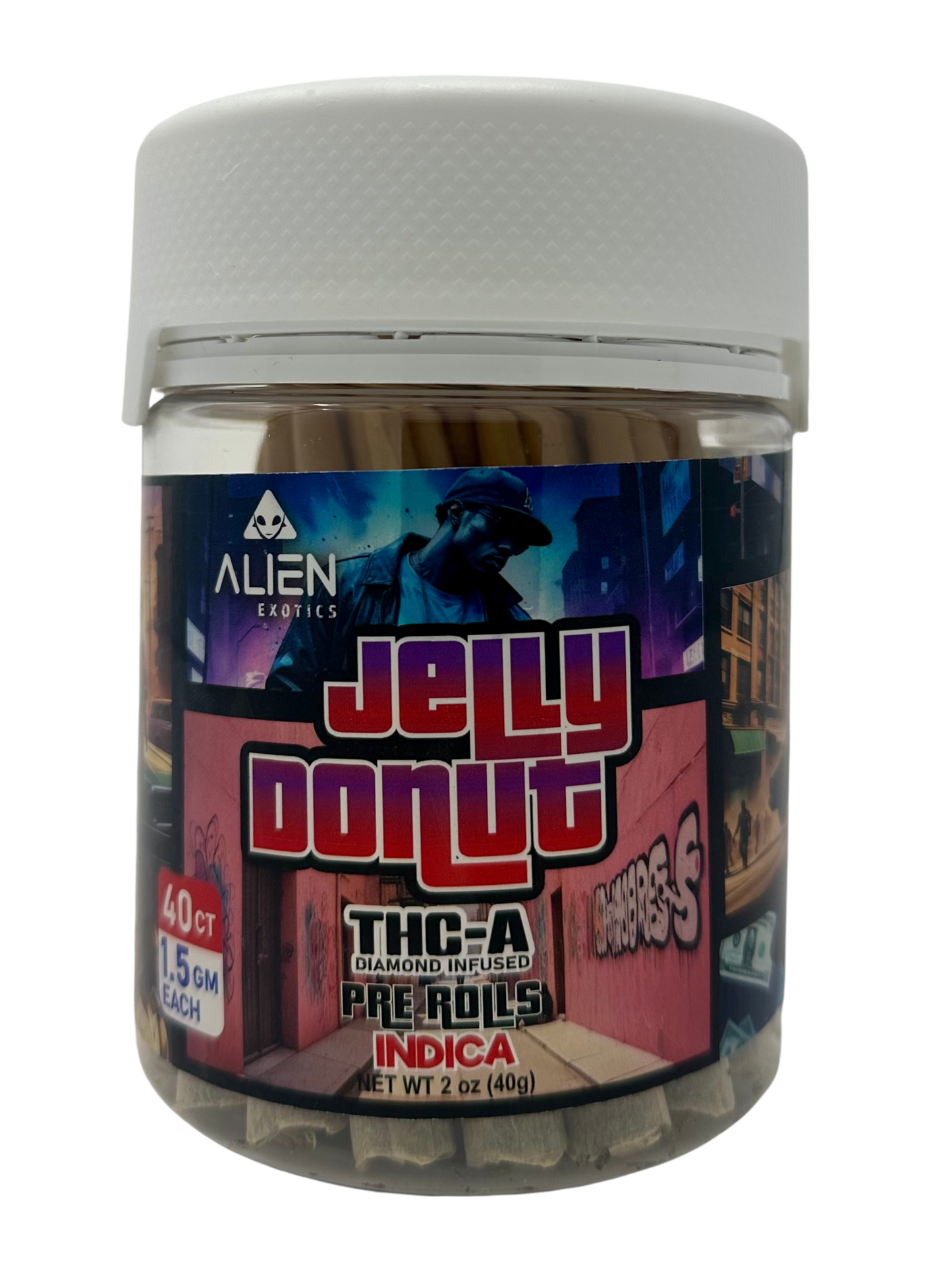 Alien THC-A Pre-Roll Jars (40 x 1.5g) Jelly Donut(Ind)