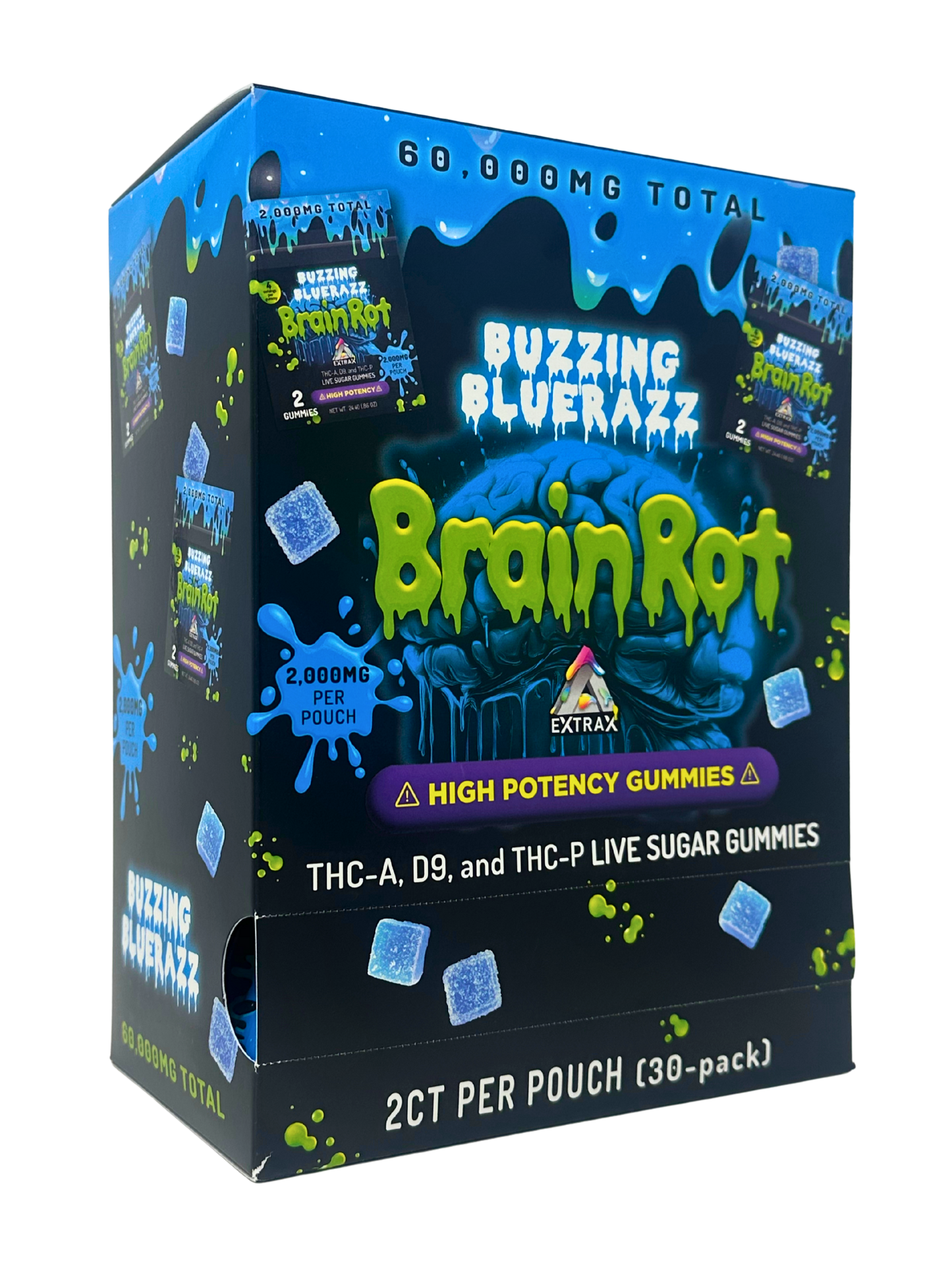 BrainRot Blue Razz 2,000mg Gummies THC-A 2ct 30pk