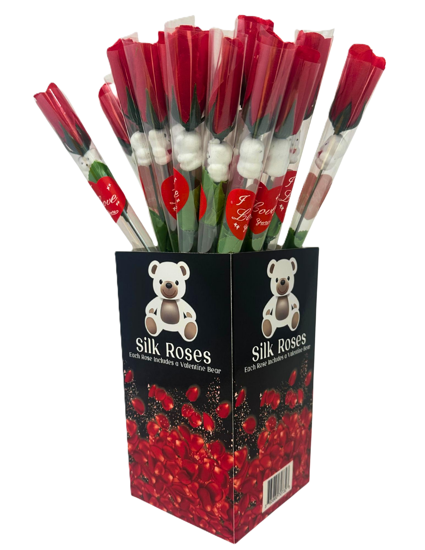 13" Silk Red Rose w/ Bear