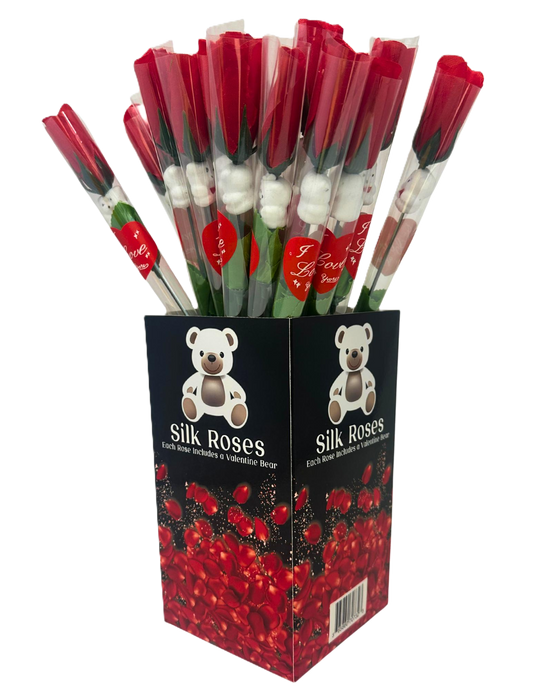 13" Silk Red Rose w/ Bear